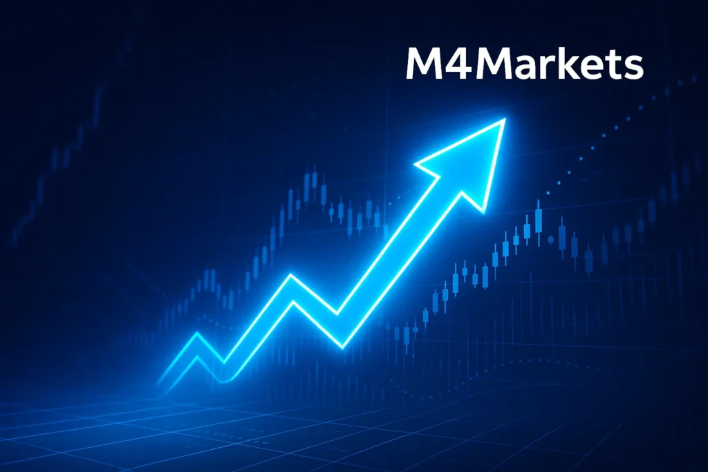 سهم رقمي متوهج يتجه للأعلى بسرعة فائقة، يرمز إلى القوة الشرائية المتزايدة والمزايا المحتملة للتداول بالرافعة.