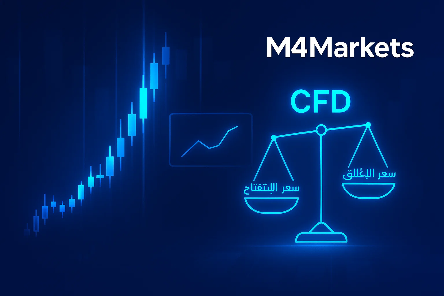 صورة عالية التقنية بتصميم مستقبلي توضح آلية عمل تداول عقود الفروقات (CFD) والرافعة المالية في الأسواق العالمية.