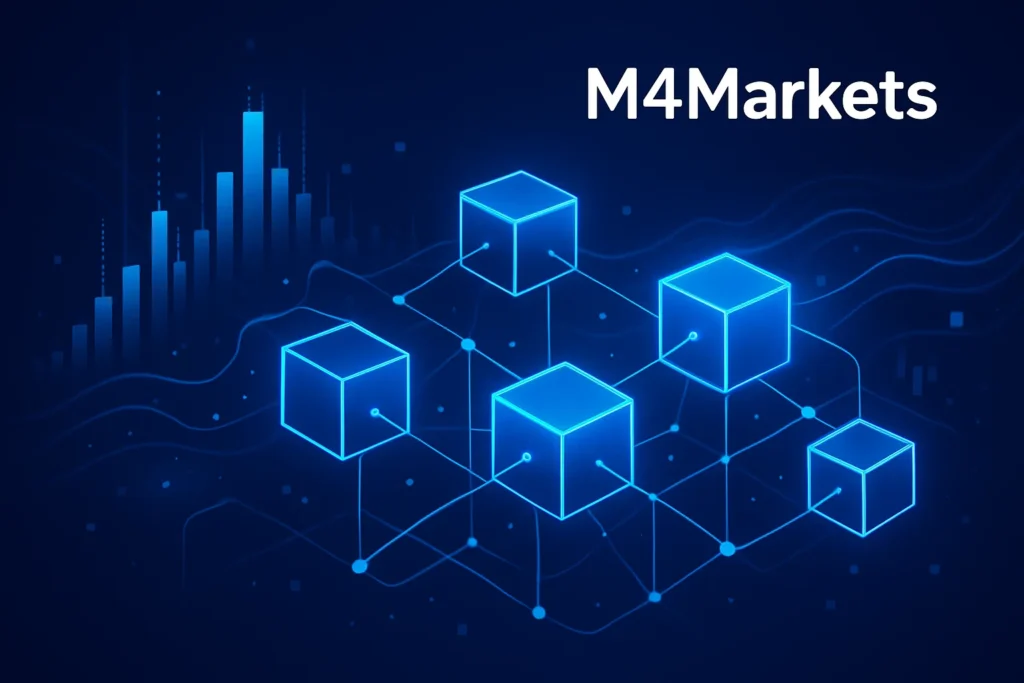 صورة-تكنولوجية-توضح-مفهوم-البلوكتشين-وعمل-أسواق-العملات-المشفرة-بشكل-مبسط