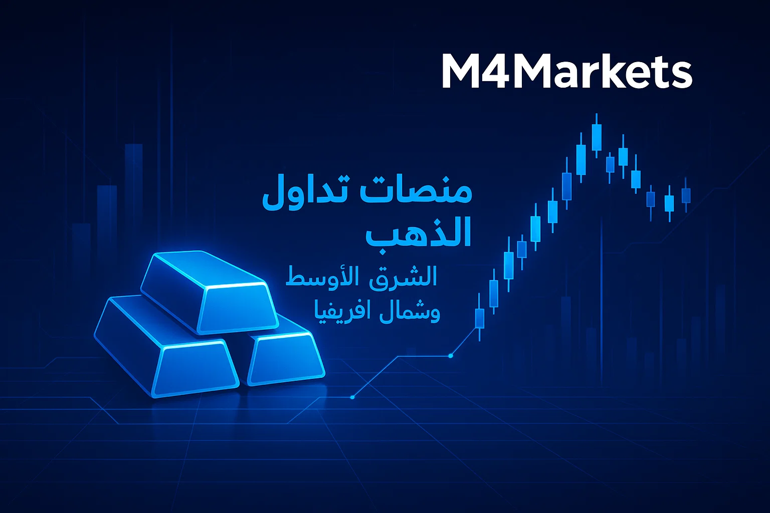 أفضل منصات تداول الذهب في منطقة الشرق الأوسط وشمال أفريقيا لعام 2025 مع رسوم بيانية ذهبية ونظام تداول مستقبلي.