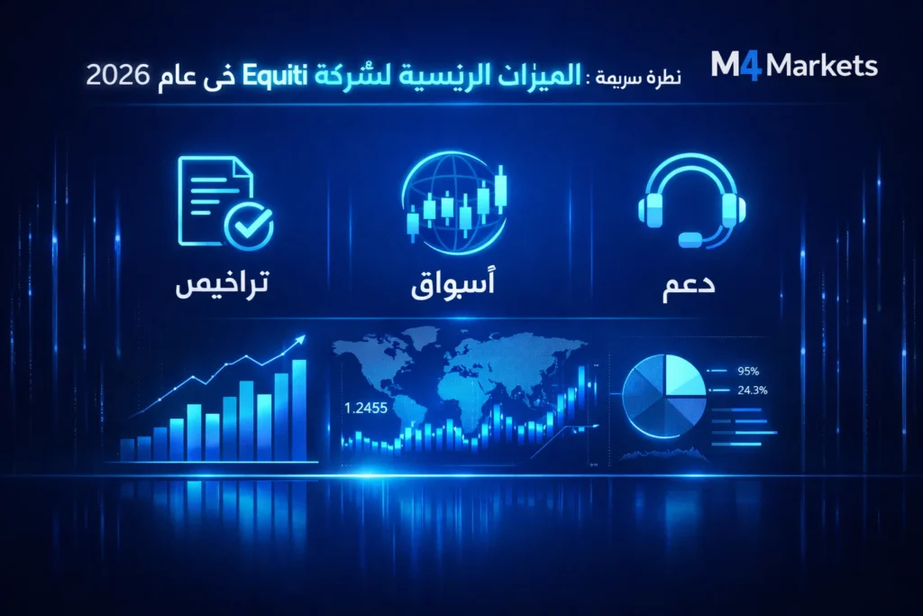 نظرة سريعة على ميزات شركة Equiti الرئيسية لعام 2026 مع الرسوم البيانية المتطورة.