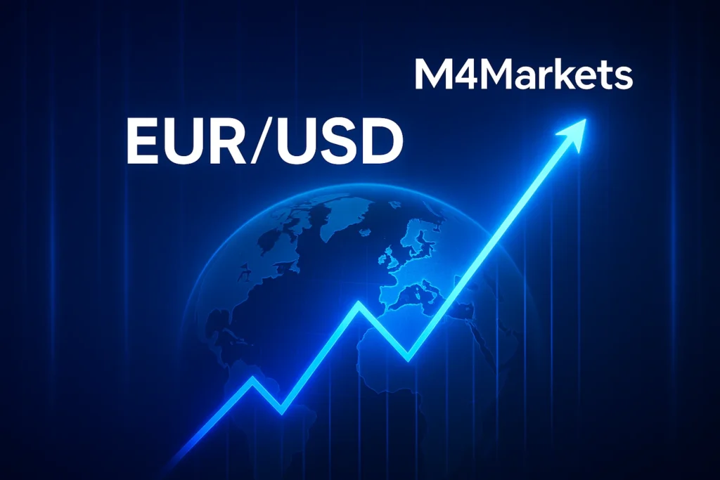 EUR/USD의 높은 유동성, 좁은 스프레드, 낮은 변동성 등 거래 이점을 시각적으로 표현한 디지털 금융 이미지.
