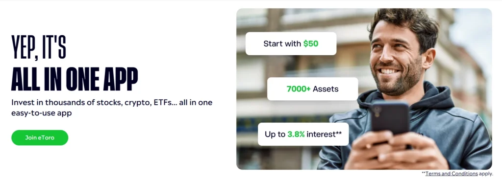 eToro의 소셜 트레이딩 시스템과 커뮤니티 기능을 보여주는 이미지.