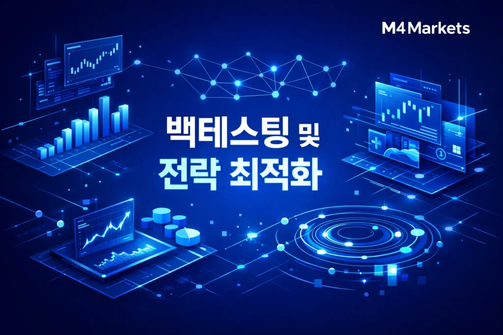 백테스팅 및 전략 최적화 과정을 나타내는 미래지향적 데이터 분석 시각 자료