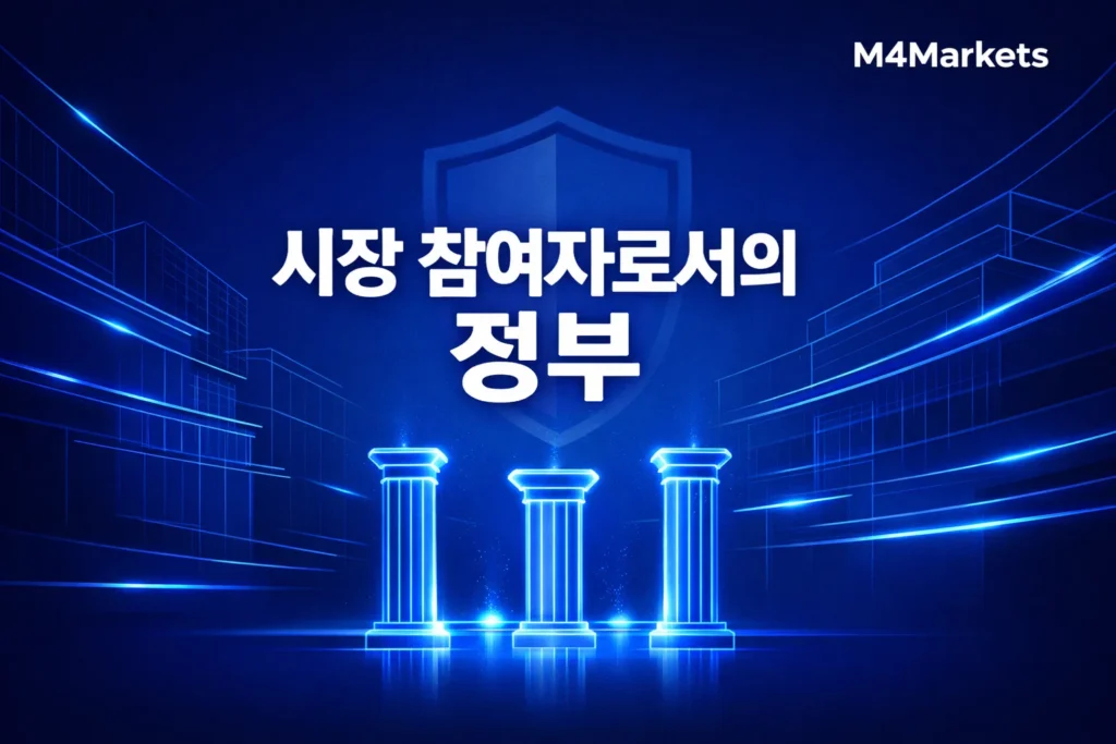 정부의 시장 개입과 정책적 안정성을 상징하는 M4Markets의 미래지향적 그래픽