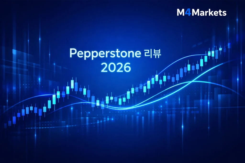 2026년 Pepperstone 리뷰를 시각화한 고해상도 기술적 분석 및 금융 성장 차트 이미지.