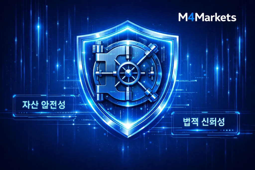 고객 자산의 안전성과 법적 신뢰성을 상징하는 보안 기술 이미지.
