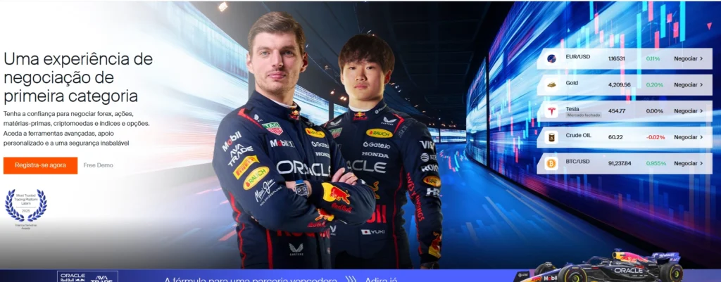 Uma captura de tela da plataforma AvaTradeGO mostrando gráficos estáveis, destacando sua forte regulamentação global e variedade de ativos.