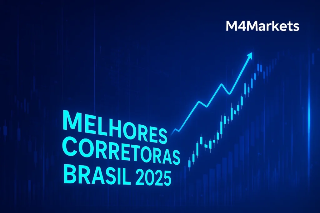 Imagem conceitual futurista de trading de CFDs de índices no Brasil. Gráfico dinâmico em neon azul sobre fundo azul escuro, com logo M4Markets no canto.