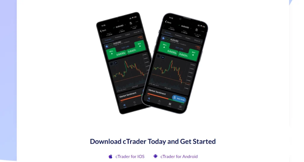Aplicativo móvel Fusion Markets focado em negociação de baixo custo, exibindo spreads ultra-baixos em pares principais de Forex.