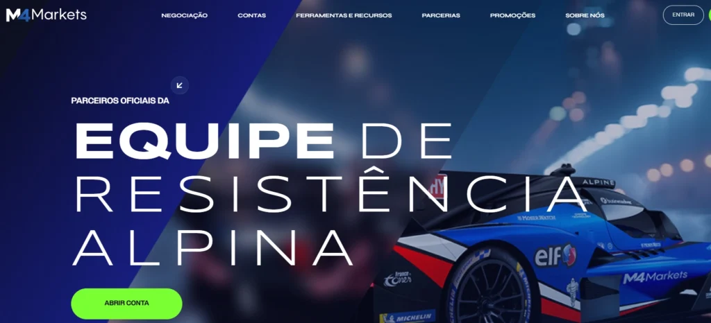 Apresentação da M4markets, destacando spreads competitivos e execução rápida para negociação de CFDs de ações.