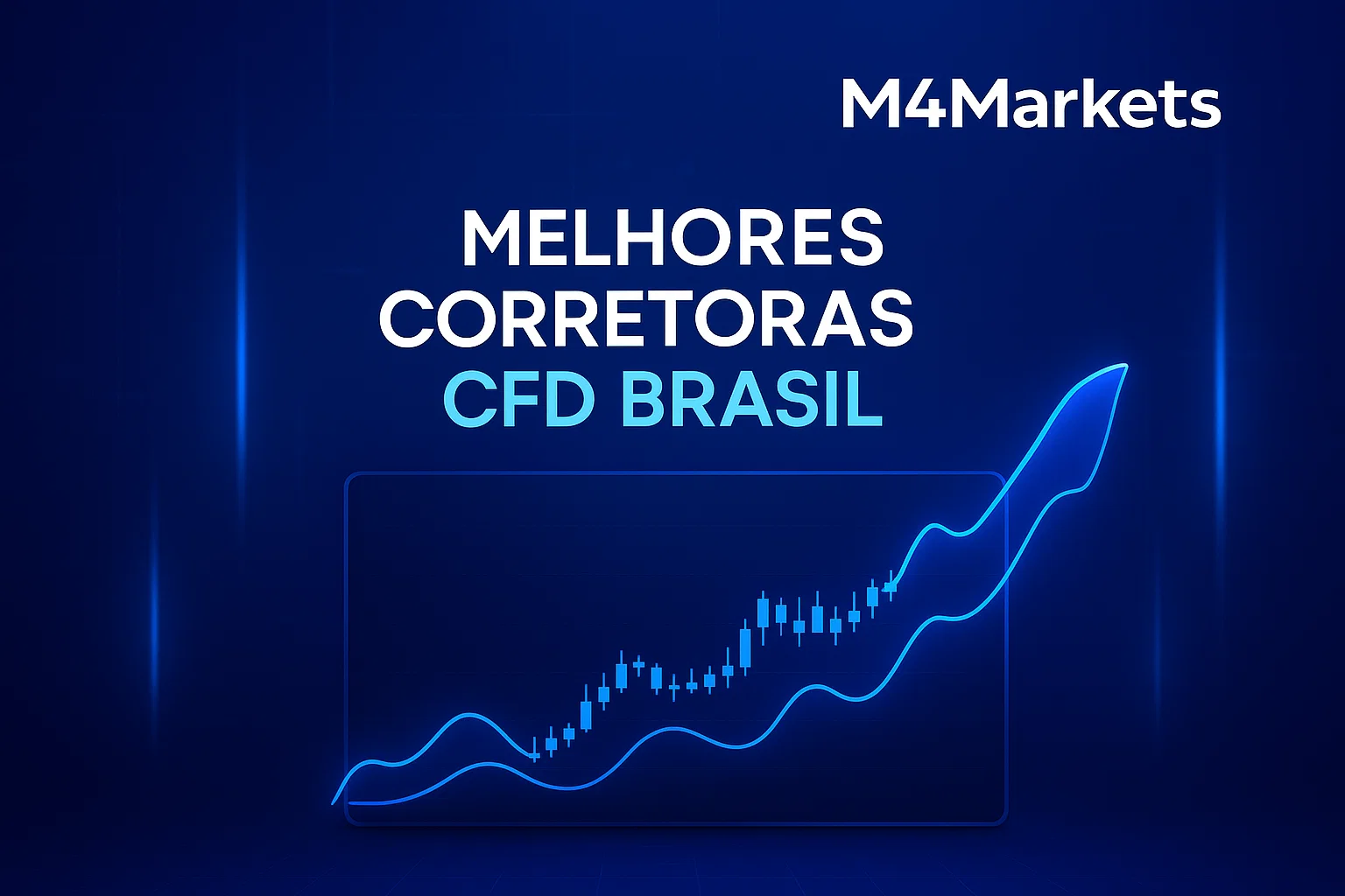 Uma imagem futurista e limpa que representa as melhores corretoras de CFD no Brasil, usando tons de azul neon e gráficos simples.