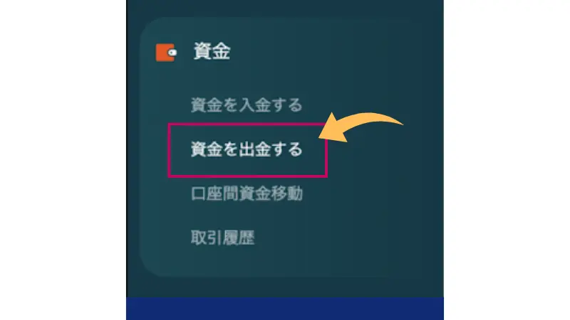 vantageの資金を出金するをクリック