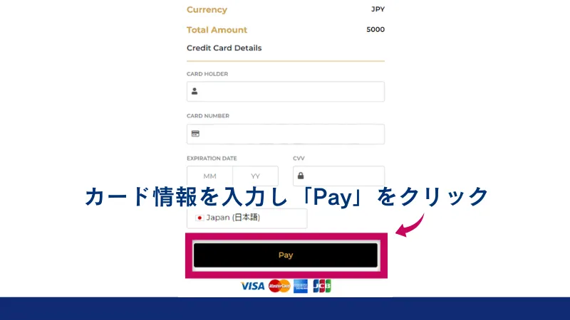 Vantageの入金方法でカード情報を入力する画像