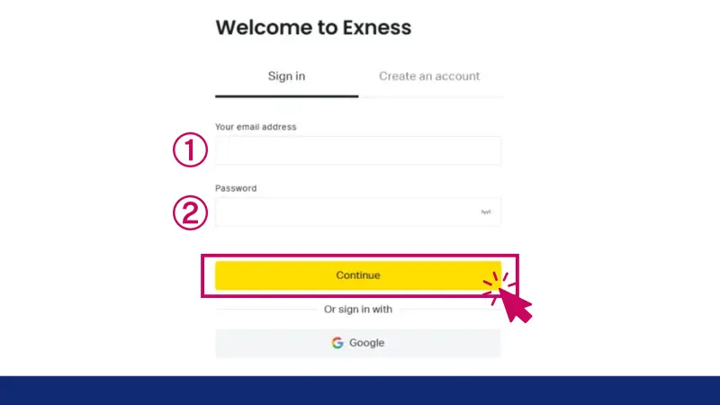 Exnessのログイン画面へアクセスする